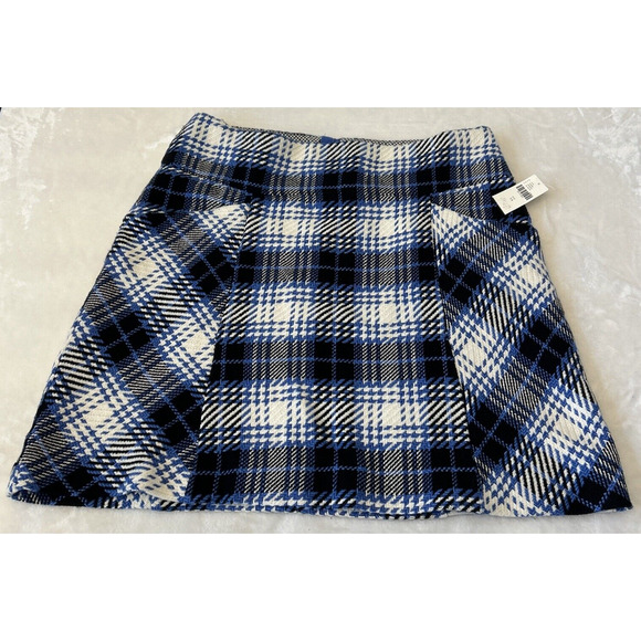 Maeve By Anthropologie Cotton Tartan Plaid Skirt 14 Blue Lined Academia NEW